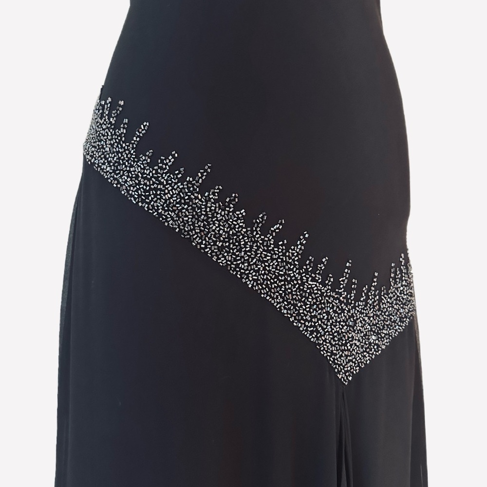 J KARA ~ Vintage Black Asymmetrical Dress Circa 1990 with Silver Embellishments - Picture 6 of 9